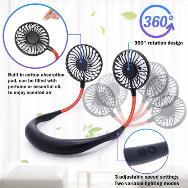 Hanging Neck Fan for Kitchen | Folding Handheld Fan Wearable Portable Neckband Mini Fan USB - Image 2