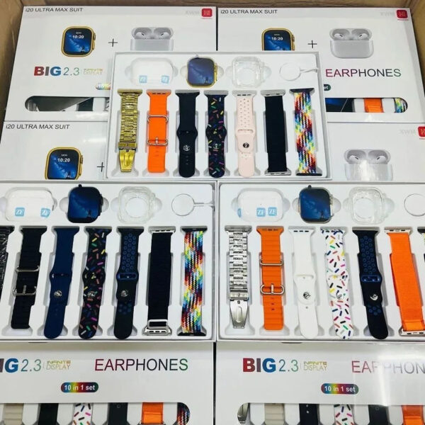 i20 Ultra Max Suit Smartwatch & Earbuds Combo – 10-in-1 Set with 7 Straps| Random Color - Image 2