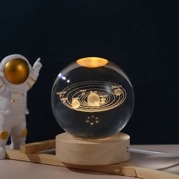 3D Galaxy Space Crystal Ball USB Night Light with Stand Multishape - Image 3