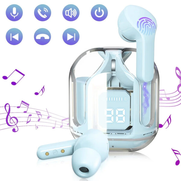 Air31 Earbuds Wireless | Crystal Transparent Bluetooth 5.3 | LED Digital Display Airpods - Image 2