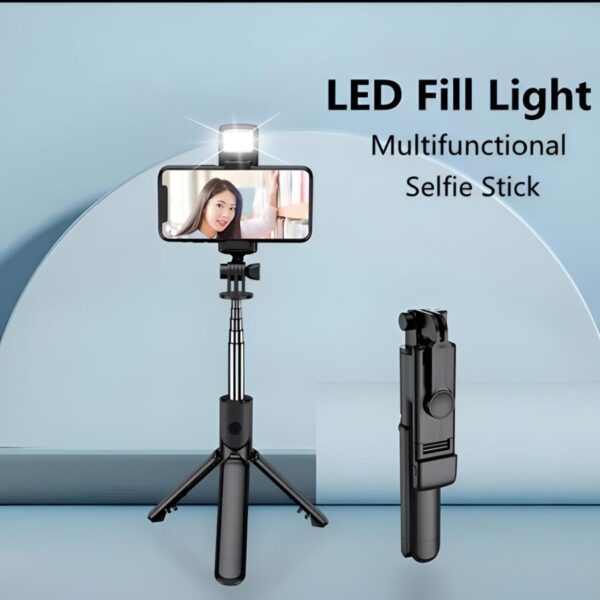 ashsay.com R1s Bluetooth Selfie Stick Tripod with Remote Control 360° Foldable Selfie Rod for Phone & Action Camera with LED Light