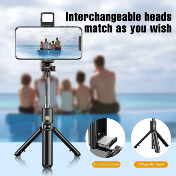ashsay.com R1s Bluetooth Selfie Stick Tripod with Remote Control 360° Foldable Selfie Rod for Phone & Action Camera with LED Light