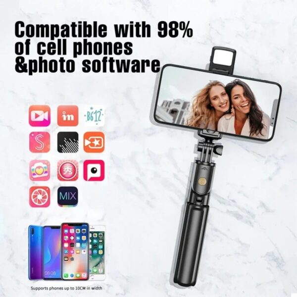 ashsay.com R1s Bluetooth Selfie Stick Tripod with Remote Control 360° Foldable Selfie Rod for Phone & Action Camera with LED Light
