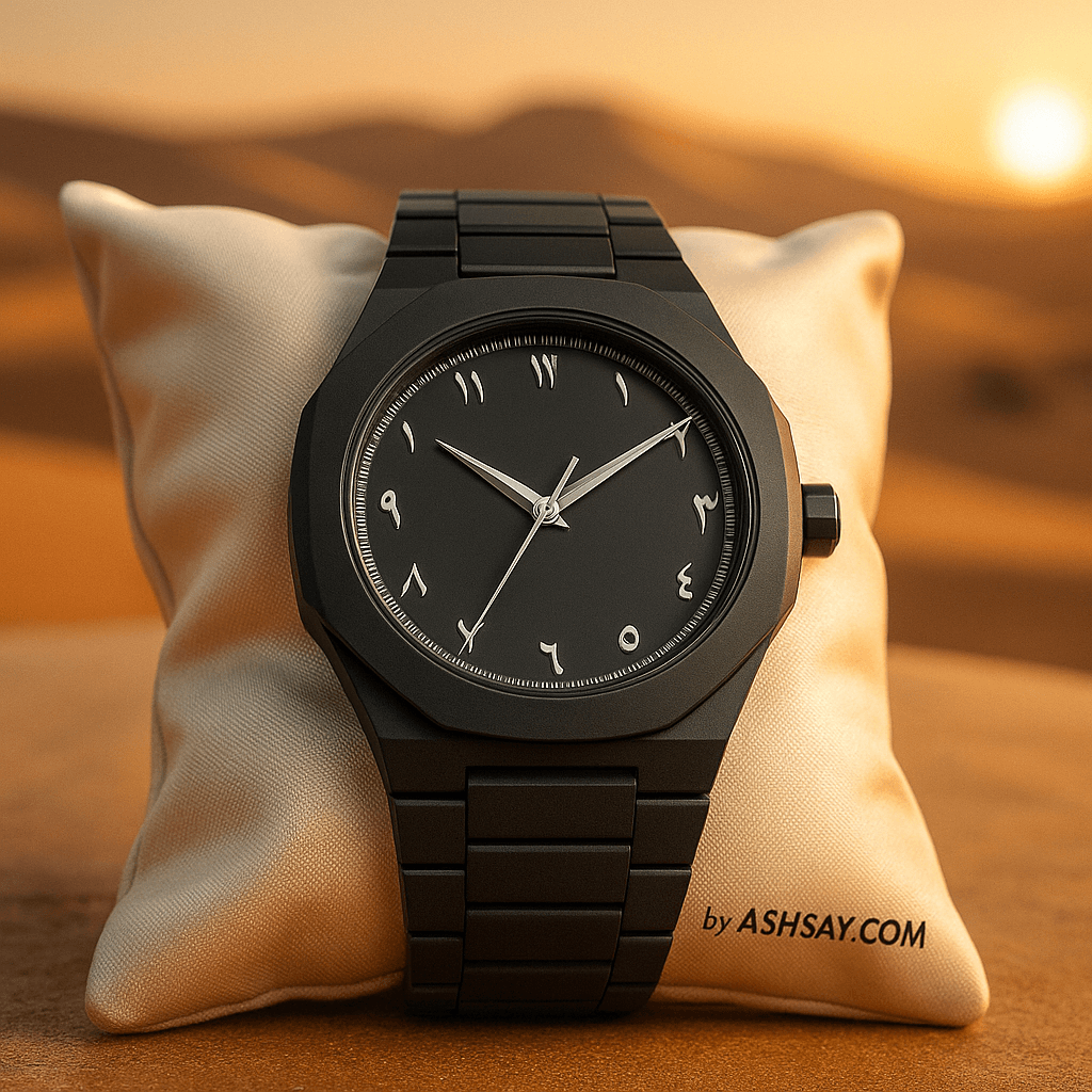 Arabic Aura Analogue Watch (Black Edition) – Matte Black Arabic Numeral Dial Watch for Men