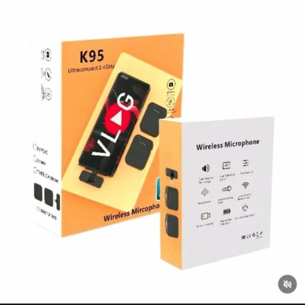 K95 3-in-1 Wireless Lavalier Dual Microphone System | Dual Mics + Receiver | Noise Reduction | Plug & Play