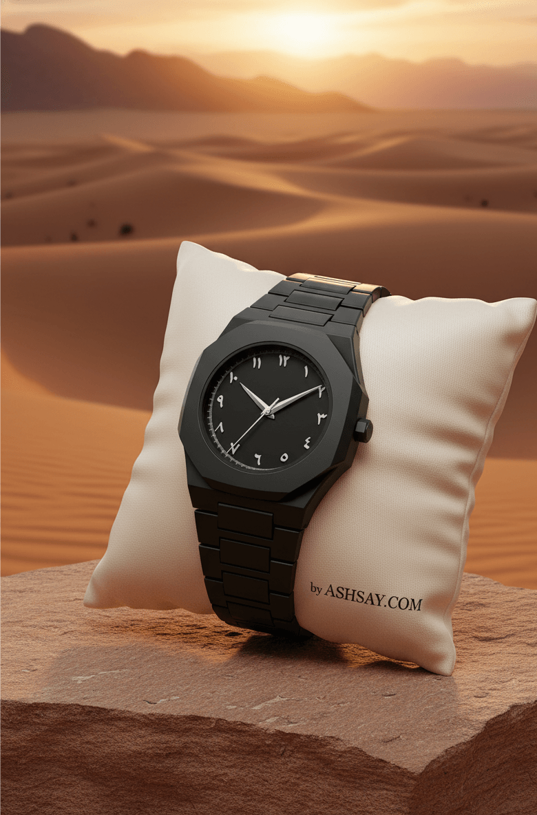 Arabic Aura Analogue Watch (Black Edition) – Matte Black Arabic Numeral Dial Watch for Men