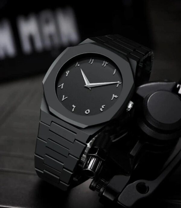 Arabic Aura Analogue Watch – Black Dial Men's Watch with Box