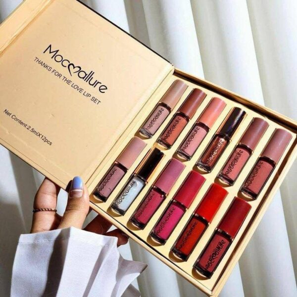 Mocallure 12PCS Matte Lip Gloss Set | High-Pigment Multicolor Liquid Lipsticks with Glossy Finish