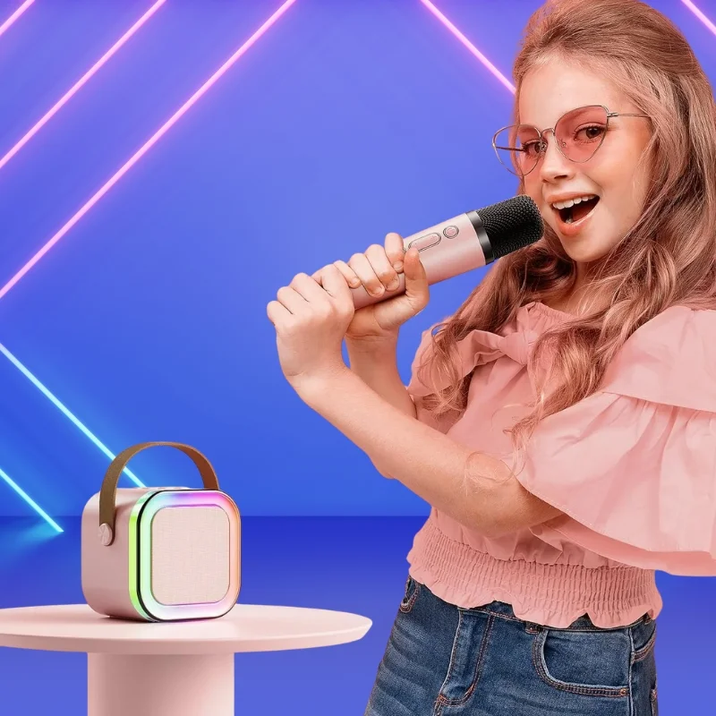 Enjoy music and singing anywhere with the Karaoke Portable Wireless Bluetooth Speaker with Microphone. Crystal-clear sound, rechargeable, lightweight, and perfect for parties, gatherings, and fun with friends. Random color option include